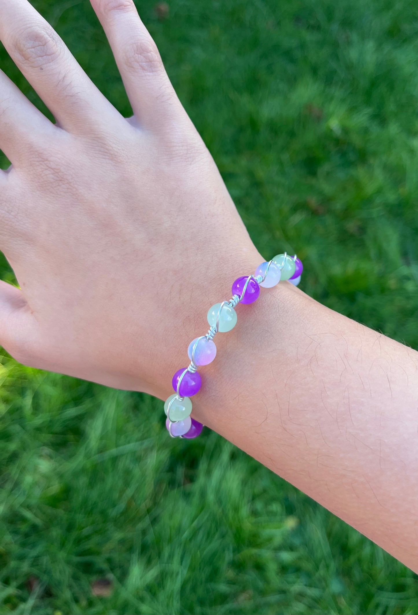 Purple and teal wire wrapped bracelet