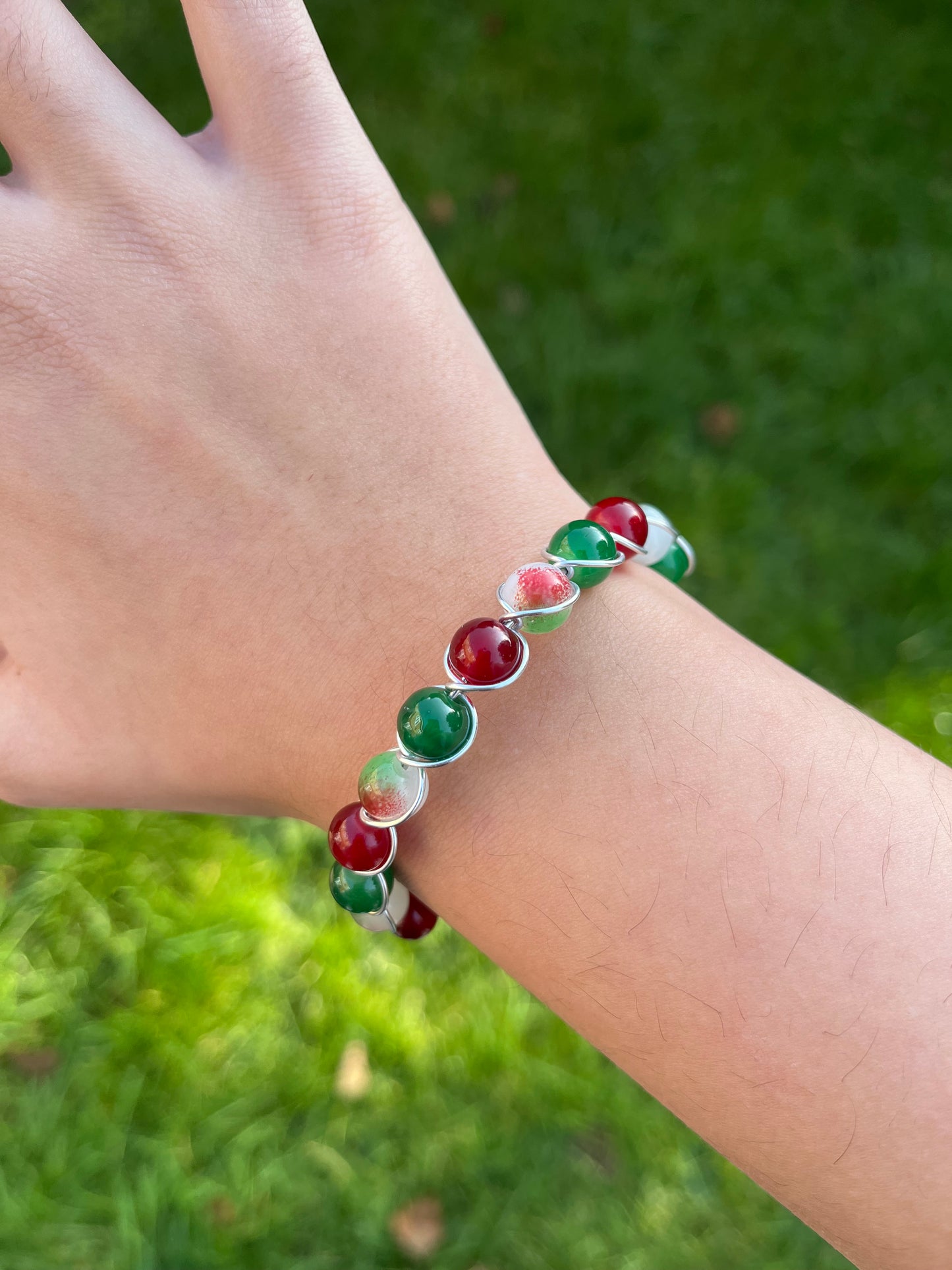 Red and Green wire wrapped bracelet