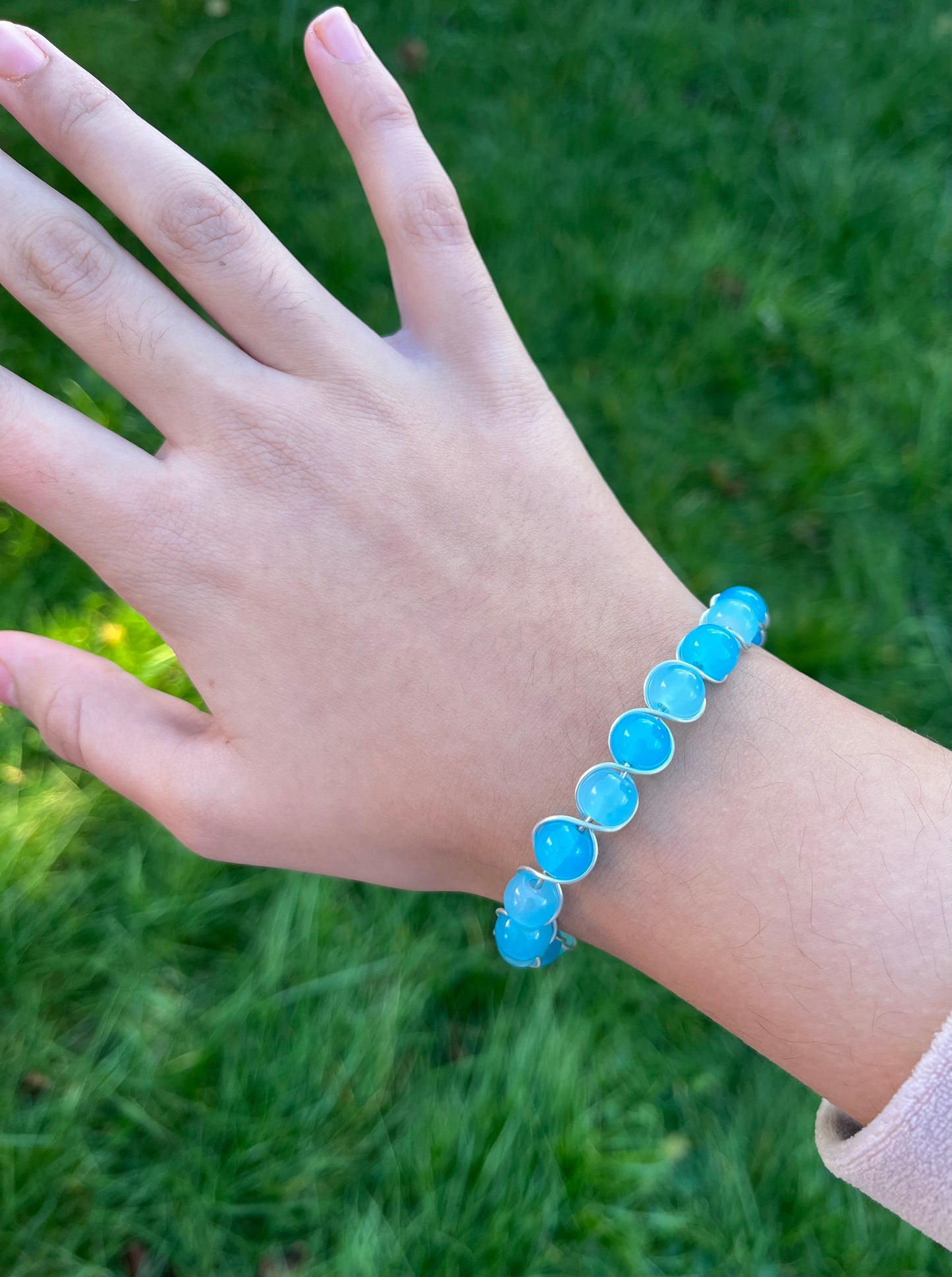 All blue wire wrapped bracelet