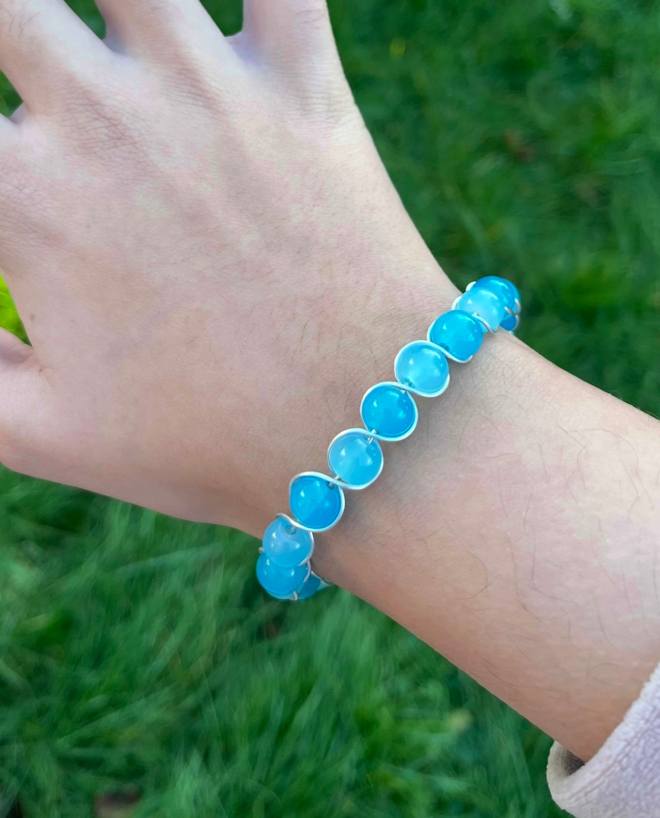 All blue wire wrapped bracelet