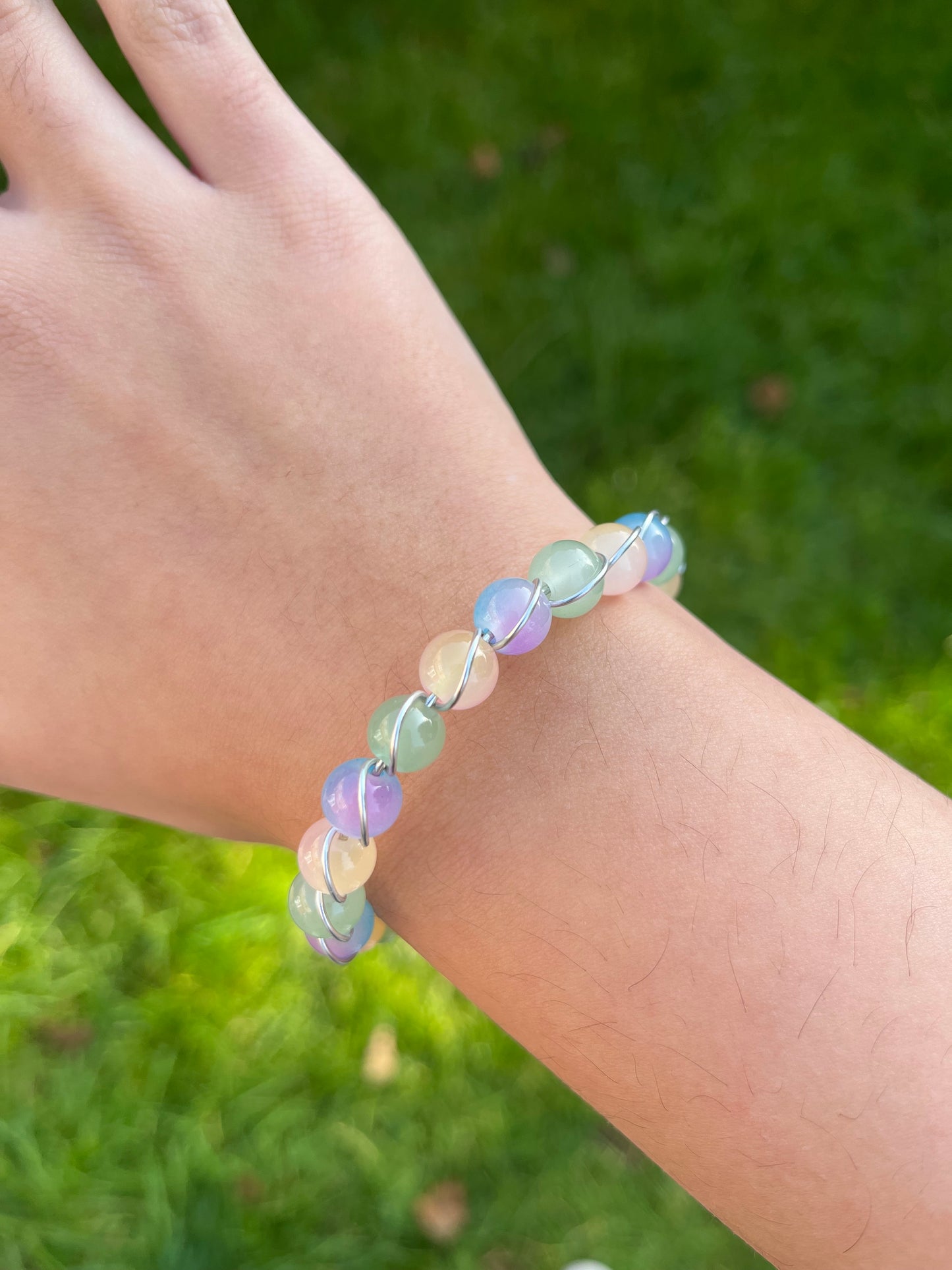 Pastel coloured wire wrapped bracelet