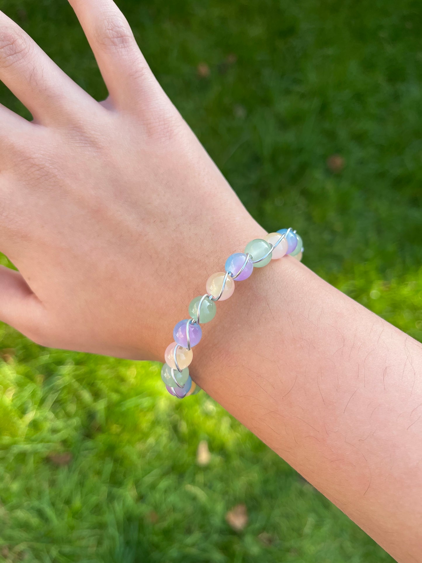 Pastel coloured wire wrapped bracelet