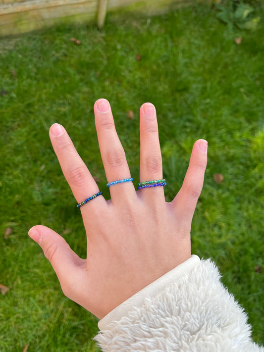 Shiny mix coloured beaded ring set