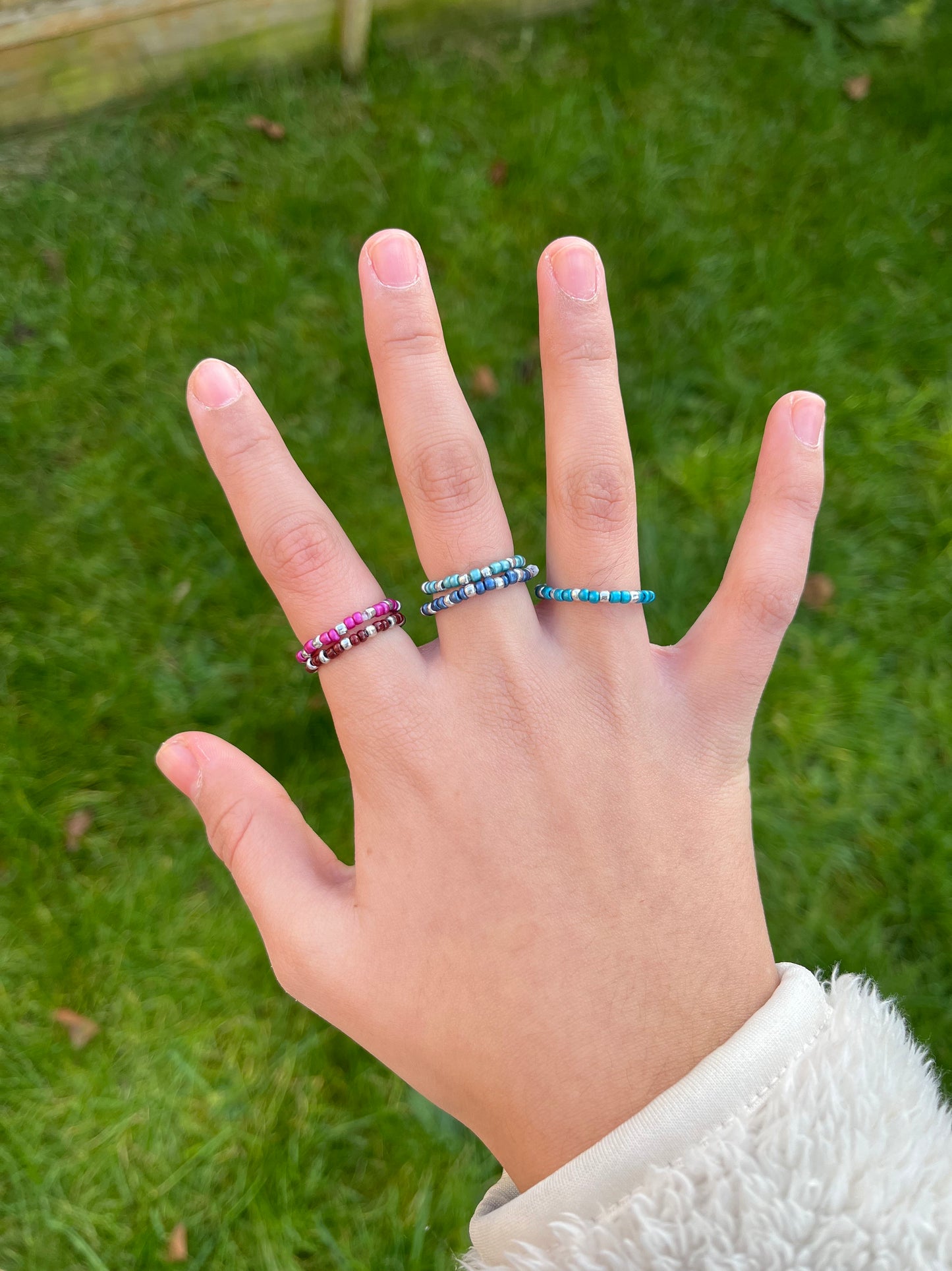 Mix coloured beaded ring set